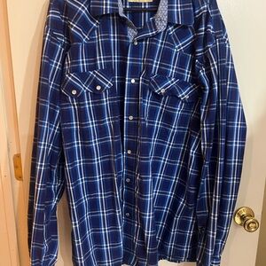 Navy Checkered Men's Casual Shirt cowboy legend XXL